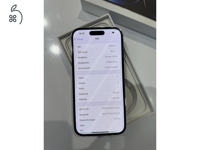 GYÖNYÖRŰ, karcmentes állapotú Ezüst iPhone 14 Pro 128 gb