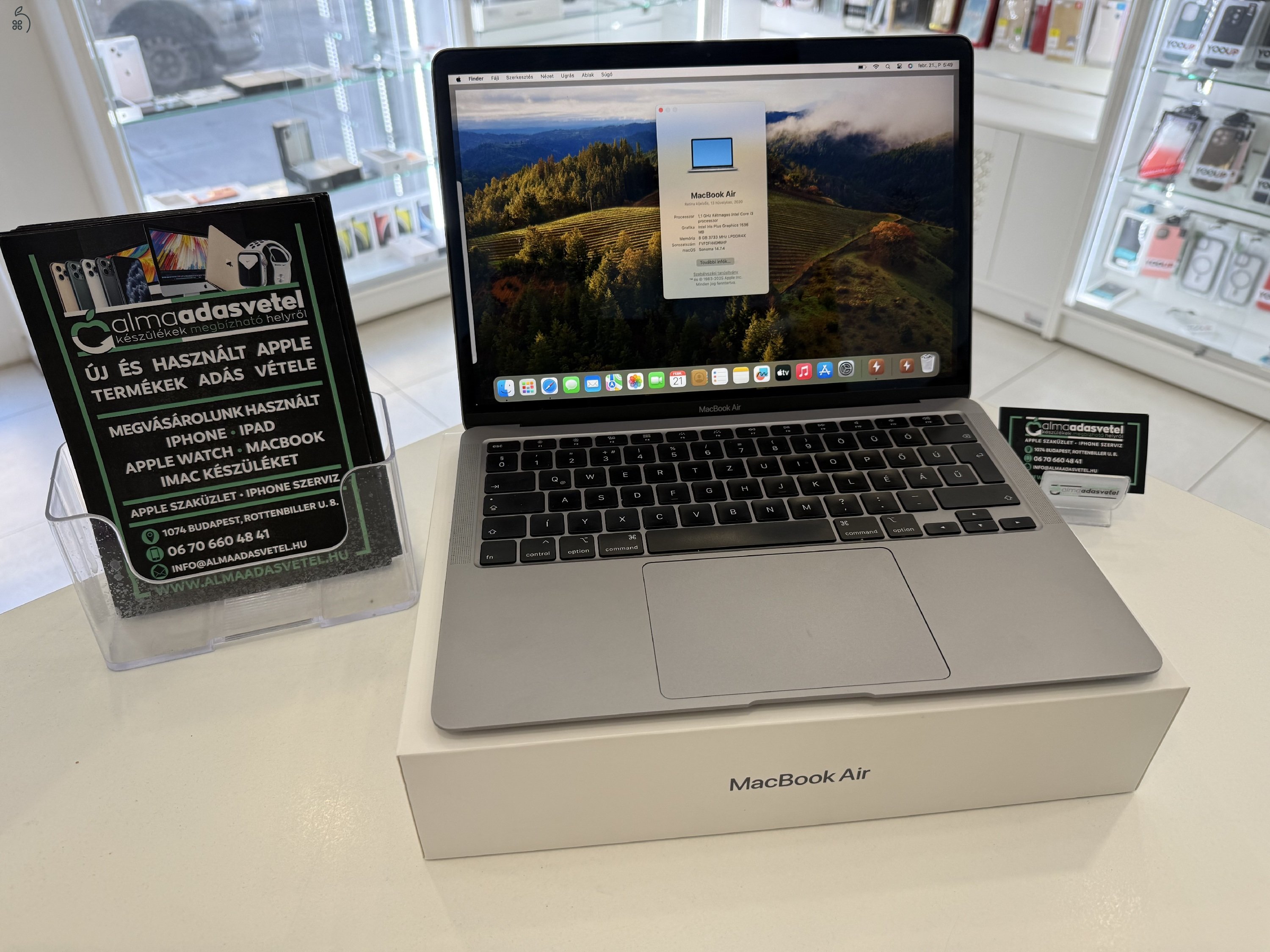 MacBook Air 2020 Újszerű/8GB/256ssd/i3/1-3 hónap gar./Akku 84%/p4076