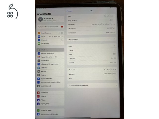 Ipad pro 12.9 128 gb 6 gen. 2 gen pencil 2023 novemberi