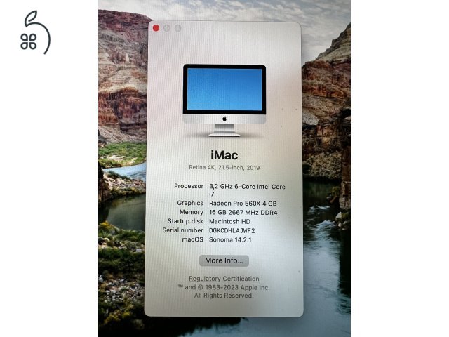 iMac Egyedi megrendelés 21,5 4K  3,2 GHz 6-Core i7 16GB 1TB Fusion drive