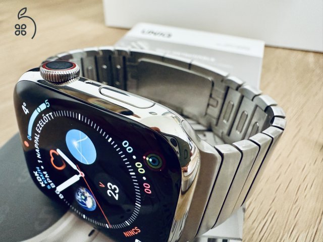 Apple Watch 9 LTE Stainless Steel 45m Silver - Karcmentes - Garanciális - 100% akku - Link Bracelet