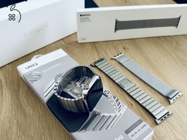 Apple Watch 9 LTE Stainless Steel 45m Silver - Karcmentes - Garanciális - 100% akku - Link Bracelet