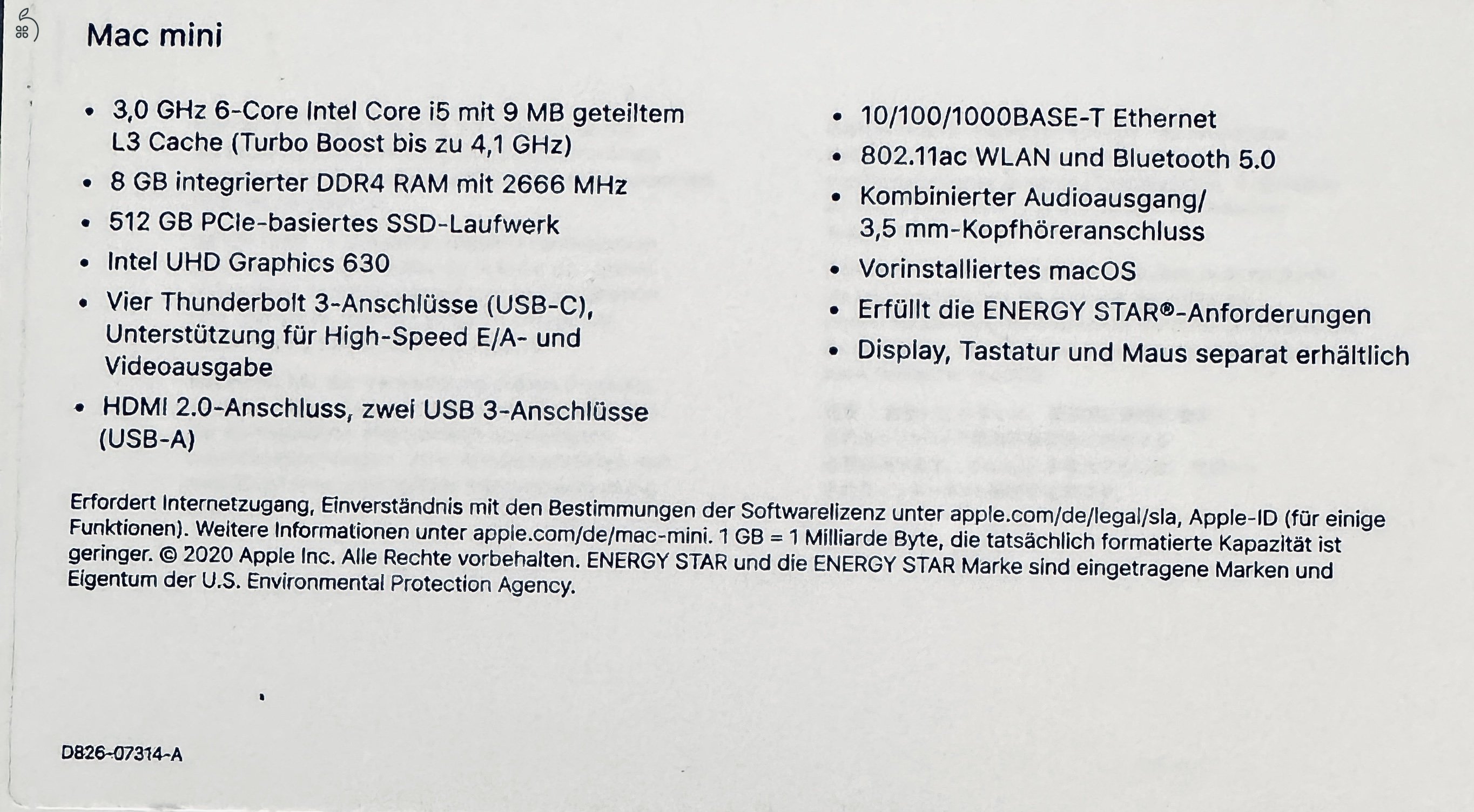 Mac Mini 2018 A1993 i5 3GHz 8GB Ram, 512 SSD