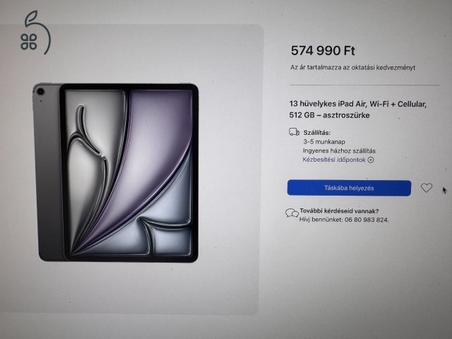 ÚJ BONTATLAN iPad Air 6 13 méretben iPad Air 13 512GB Wi-Fi+Cellular Azonnal Átvehető DEÁK Térnél.