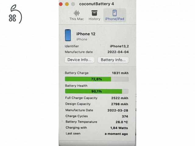 iPhone 12, 128GB, fekete, független, 90% akku, gari