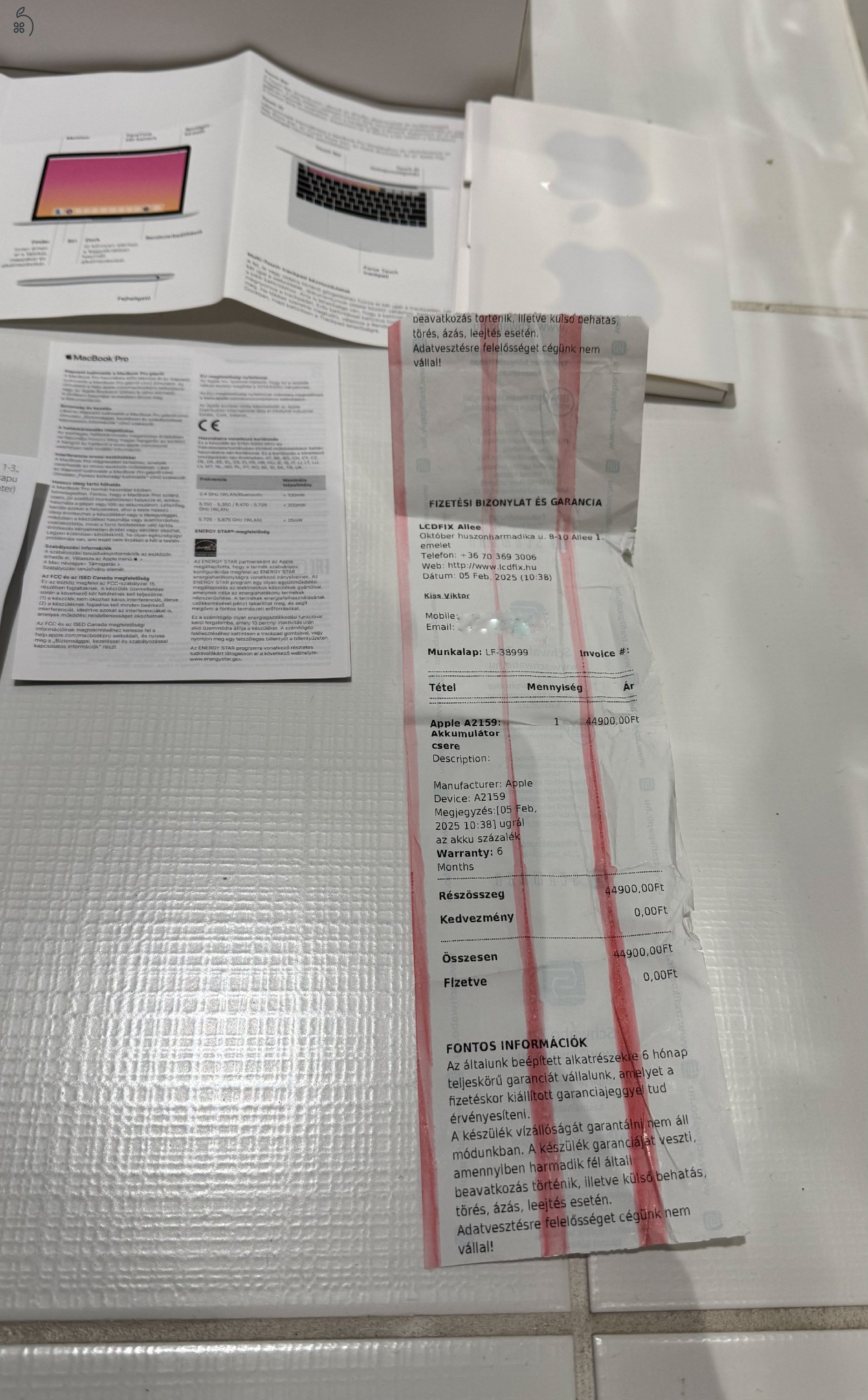 Apple Macbook Pro Touch Bar + új akkuval 6 hó garanciával + opc. extrák, doboz, összes tartozék