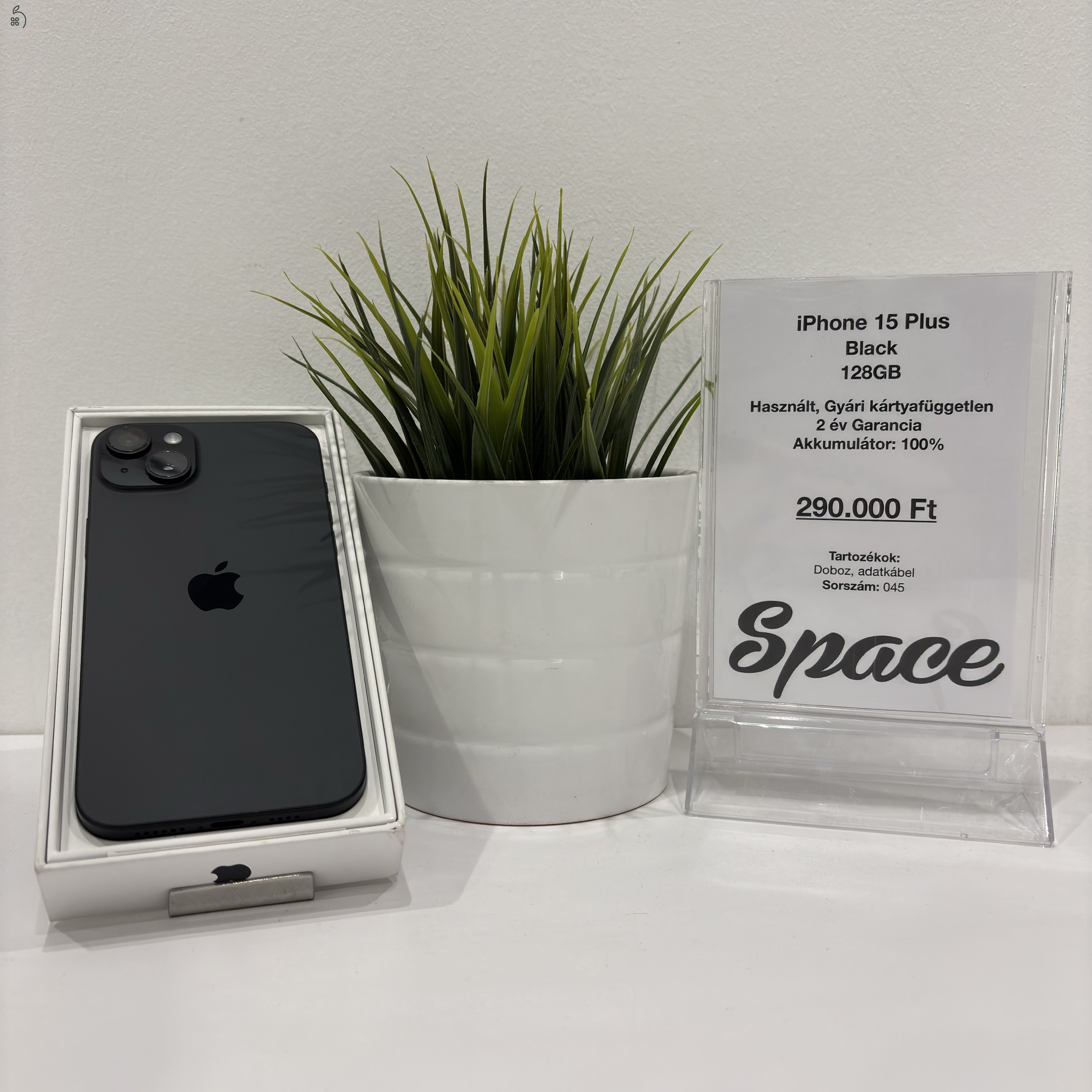 iPhone 15 Plus / 128GB / Black / Gyári kártyafüggetlen (045)