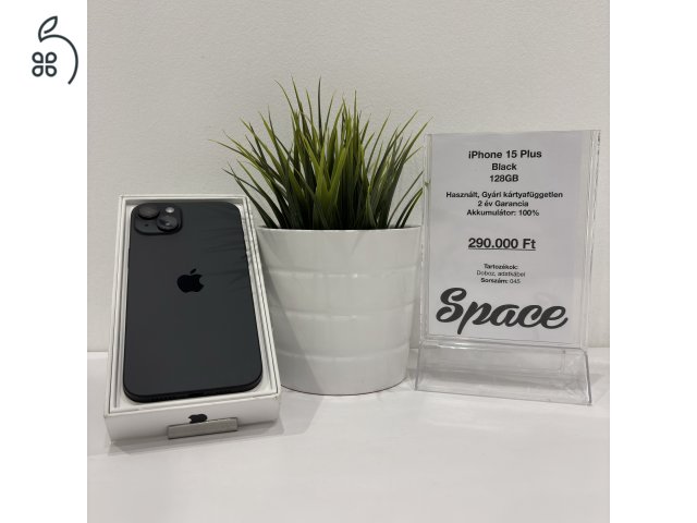 iPhone 15 Plus / 128GB / Black / Gyári kártyafüggetlen (045)