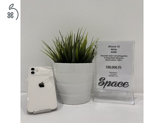 iPhone 12 / 64GB / White / Gyári kártyafüggetlen (046)