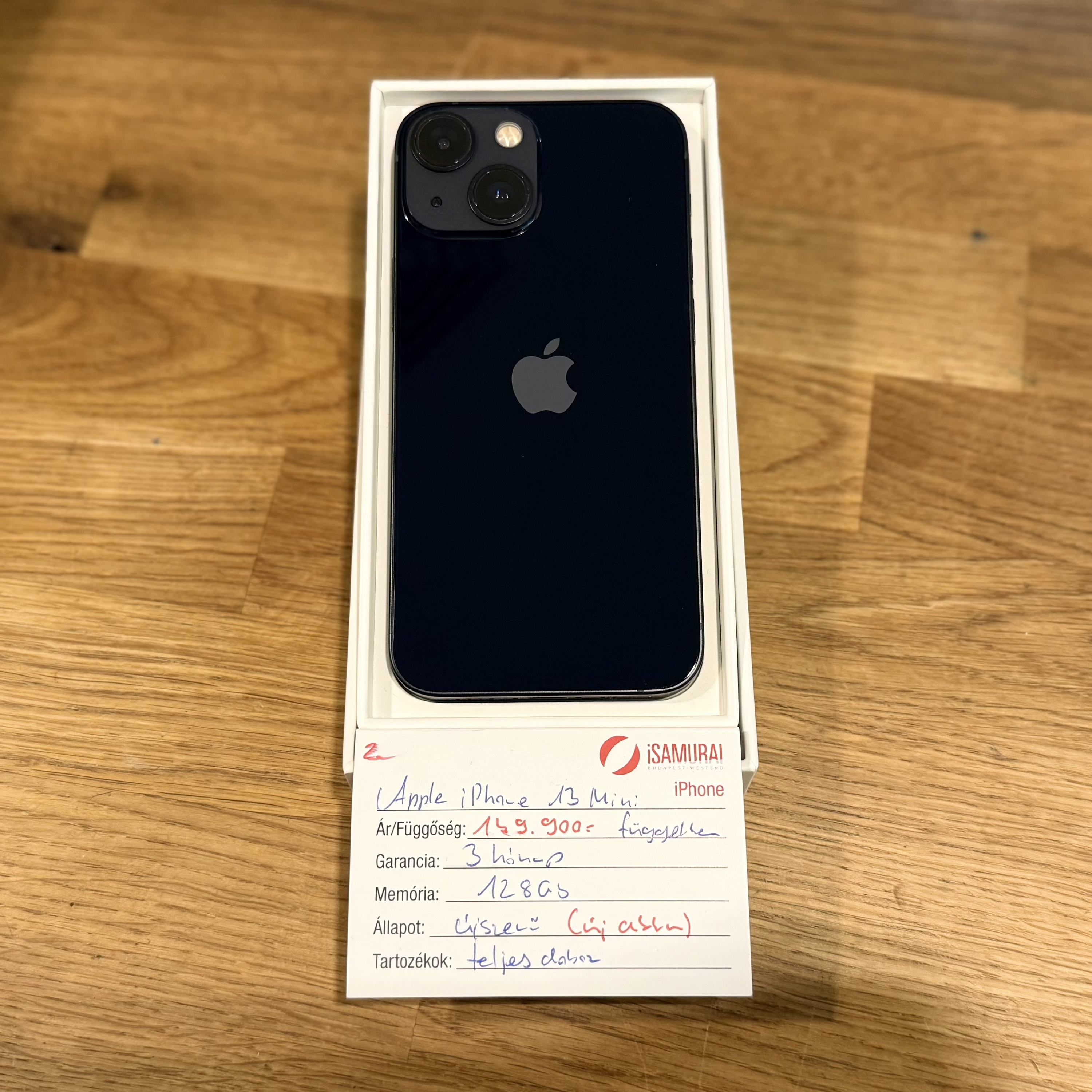 2.Apple iPhone 13 Mini - 128 GB - Fekete - Kártyafüggetlen -Új Akku