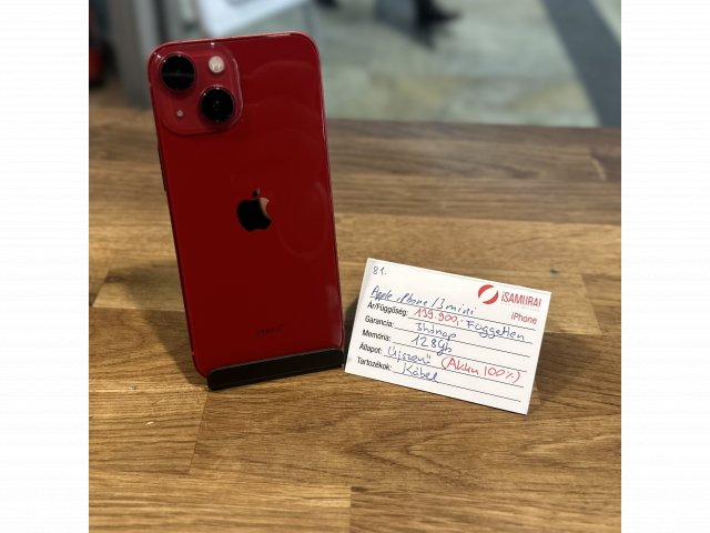 81.Apple iPhone 13 Mini - 128 GB - Piros - Kártyafüggetlen -Új Akku