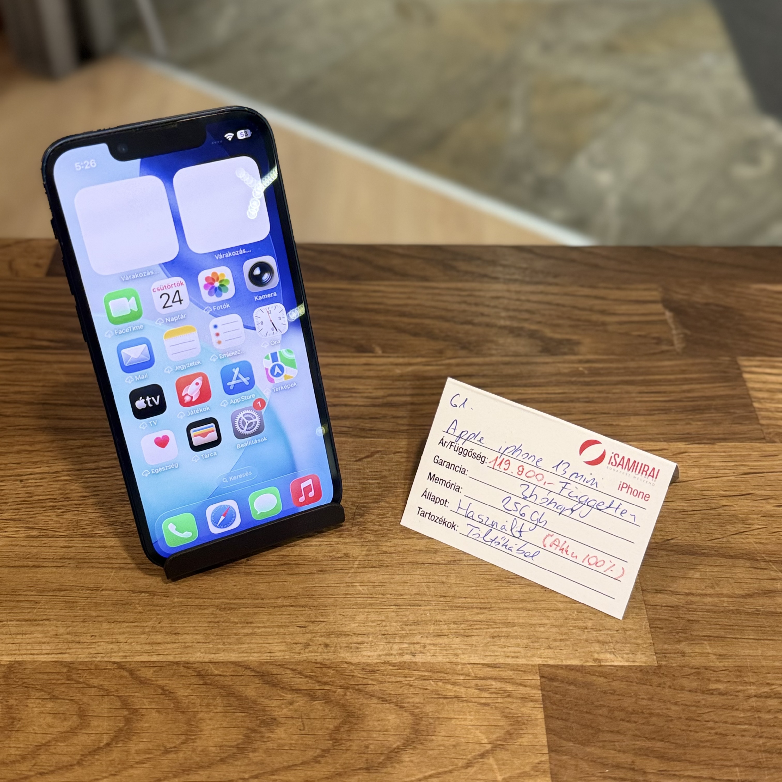 Apple iPhone 13 Mini - 256 GB - fekete - Kártyafüggetlen - Akku 100% ( 61.)