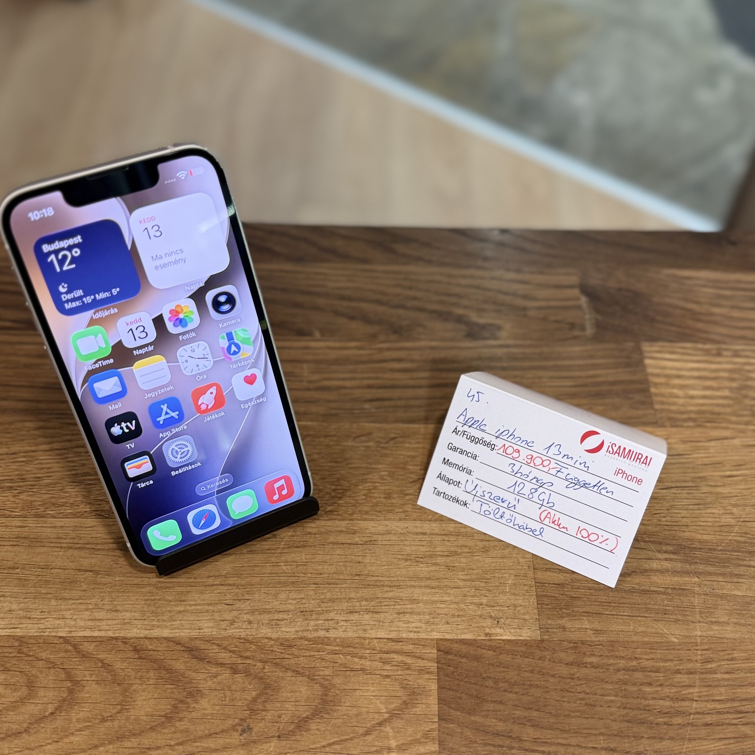 Apple iPhone 13 Mini - 128 GB - fehér - Kártyafüggetlen - Akku 100% ( 45.)