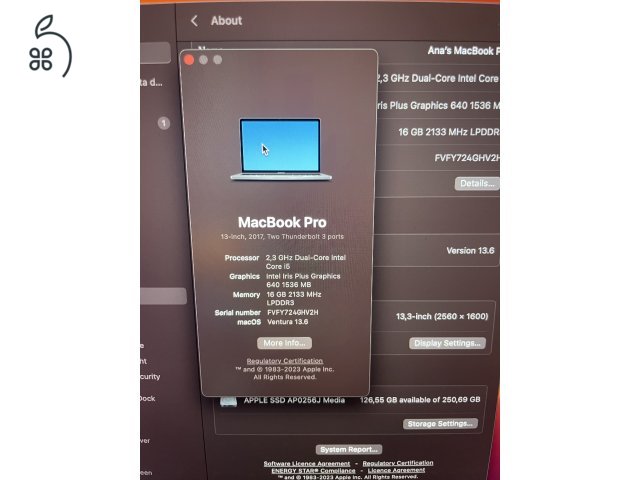 Macbook Pro 13” 2017, i5, 16GB, 256 GB