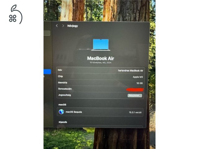 Apple Macbook Air 15,3 , M3 chip, 16/256Gb, 3 év Notebook.hu garancia! ÚJ!