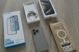 iPhone 15 Pro 256GB Natural Titanium, Független, Gyönyörű állapot, ajándék tok+fólia