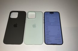 iPhone 15 Pro Max, 98%/130 ciklus, 2026.02 garancia, ajándék 2 gyári tok