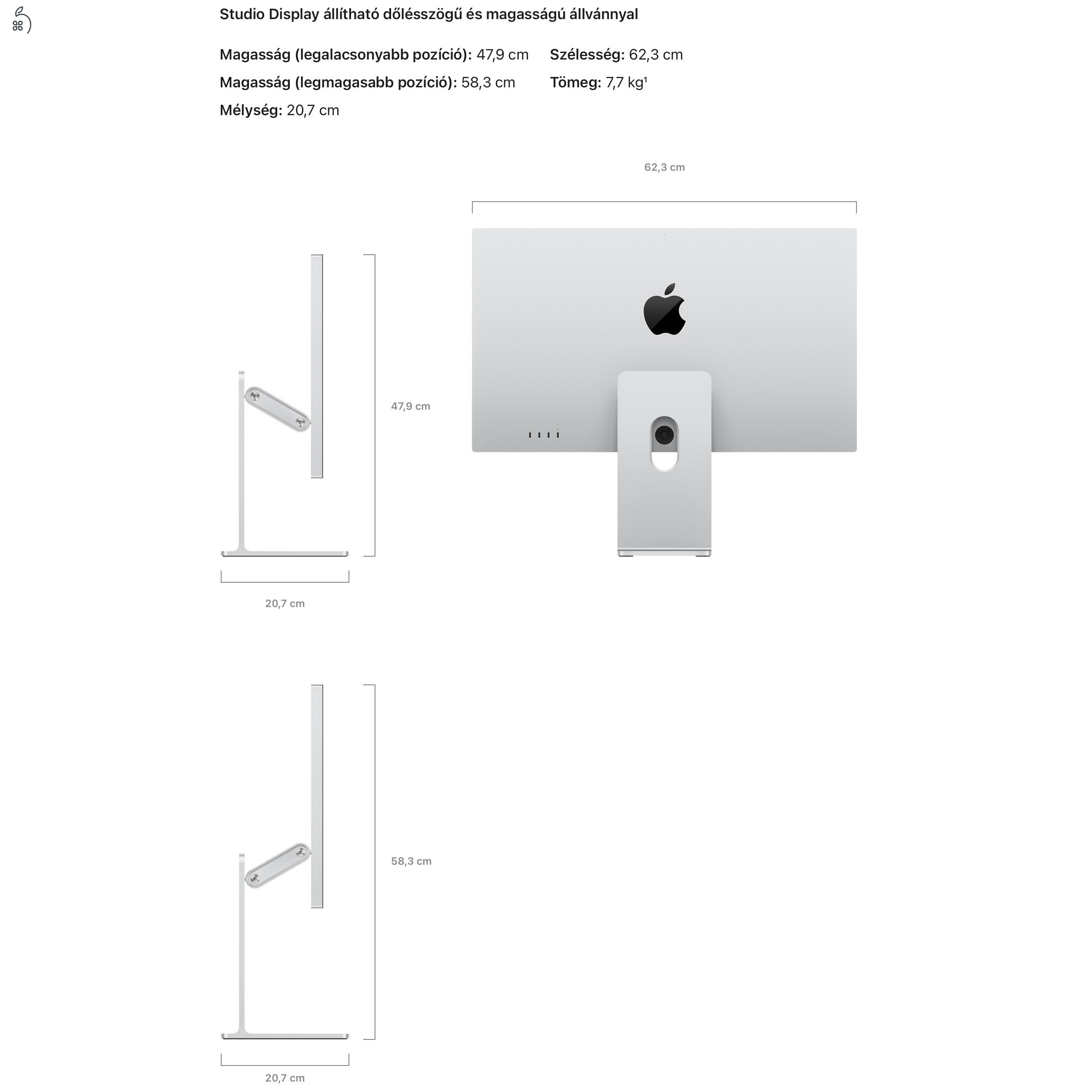 Apple Studio Display - Állítható Dőlésszögű és Magasságú Állvány