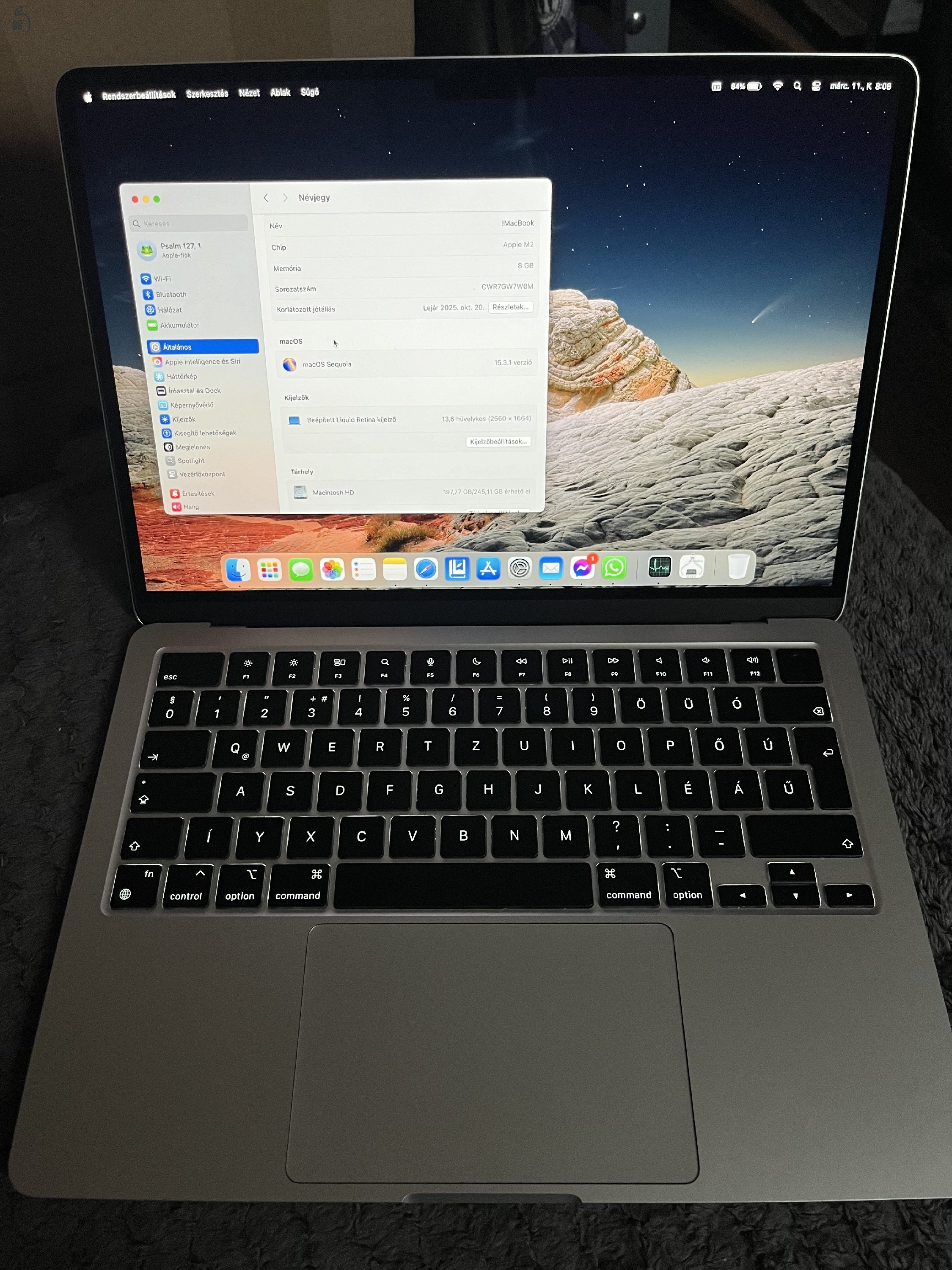 MacBook air 2022 M2 13 col, Garanciás 30 ciklus!! Alkuképes