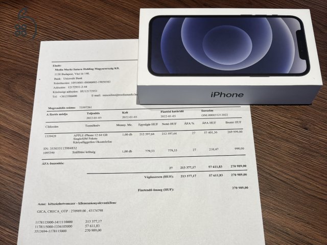 Iphone 12 64 GB fekete kártyafüggetlen