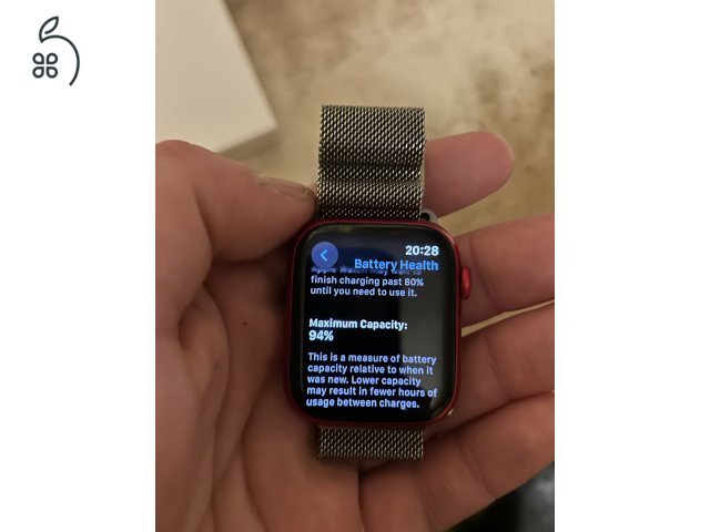 Apple Watch Series 8 45mm GPS+Cellular,Piros 94% akku , doboz meg töltött gyári.