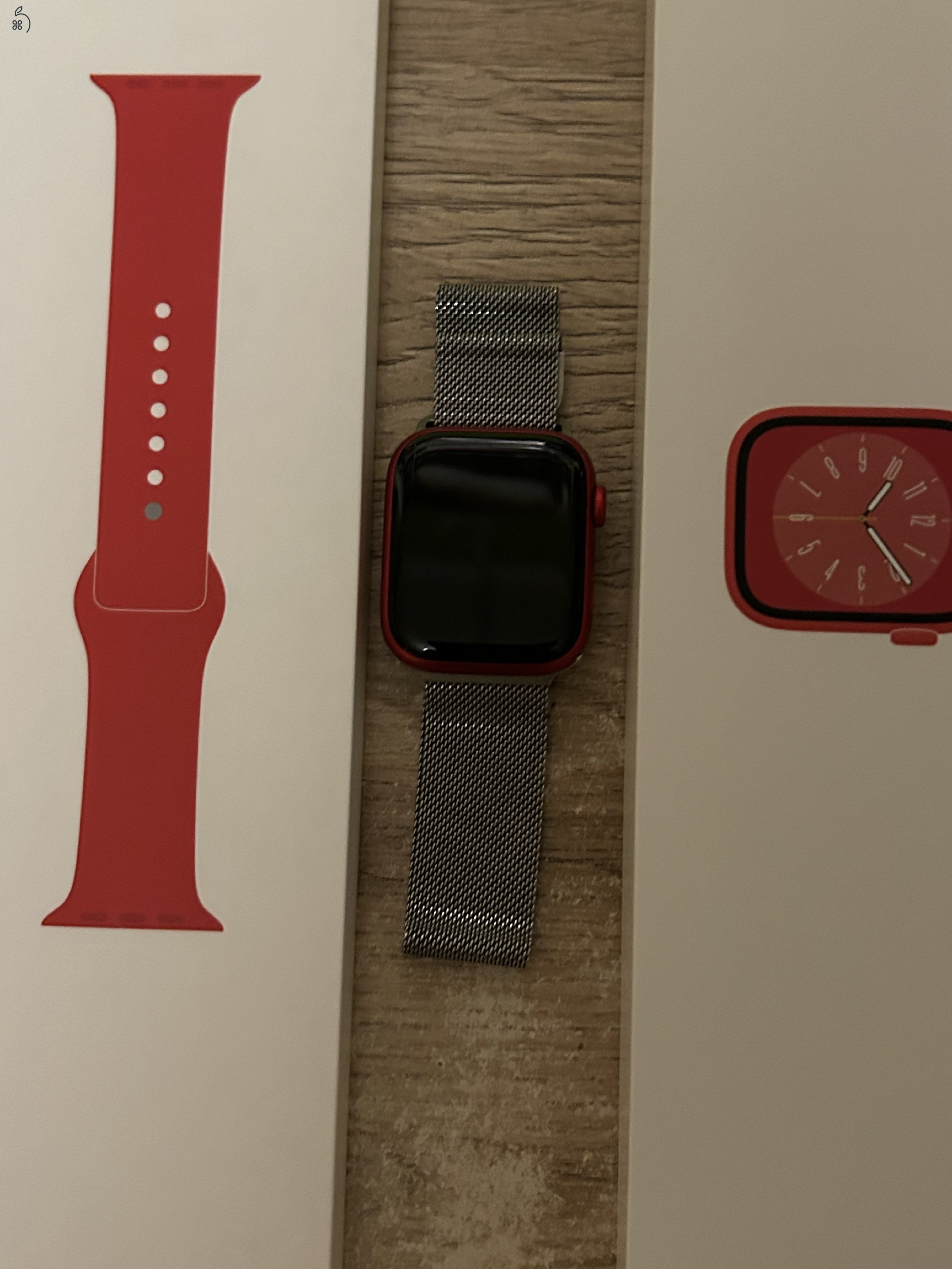 Apple Watch Series 8 45mm GPS+Cellular,Piros 94% akku , doboz meg töltött gyári.