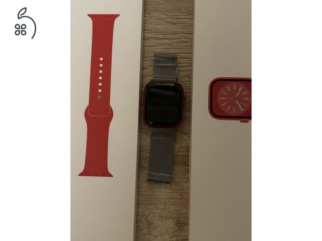 Apple Watch Series 8 45mm GPS+Cellular,Piros 94% akku , doboz meg töltött gyári.