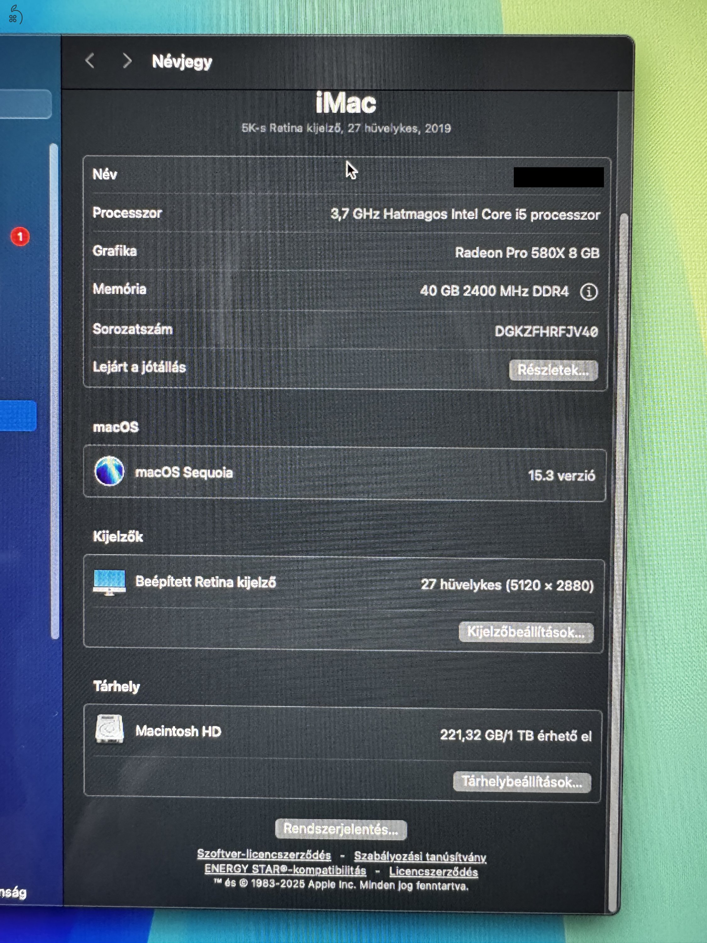Eladó egy 2019-es iMac 27