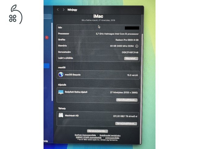 Eladó egy 2019-es iMac 27