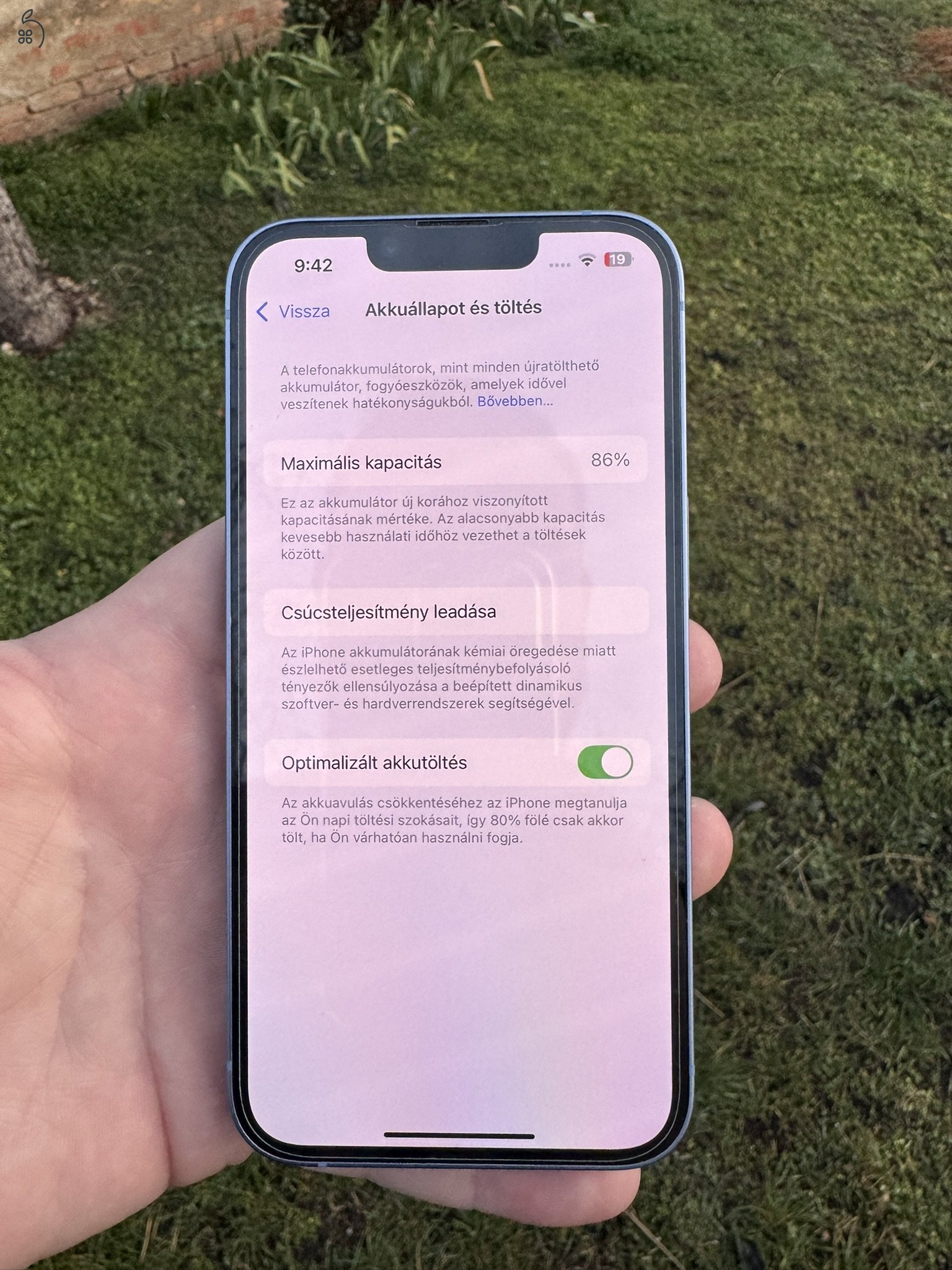 Iphone 14 Kék 128Gb - 86% akku - Független - Garanciás
