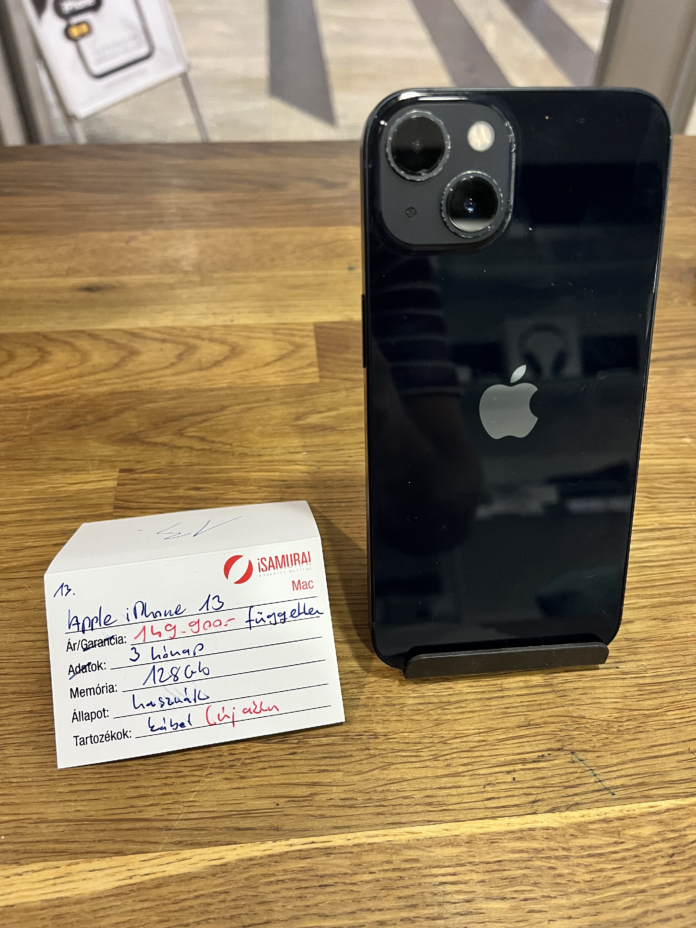 13. Apple iPhone 13 - 128 GB - Fekete - ÚJ AKKU