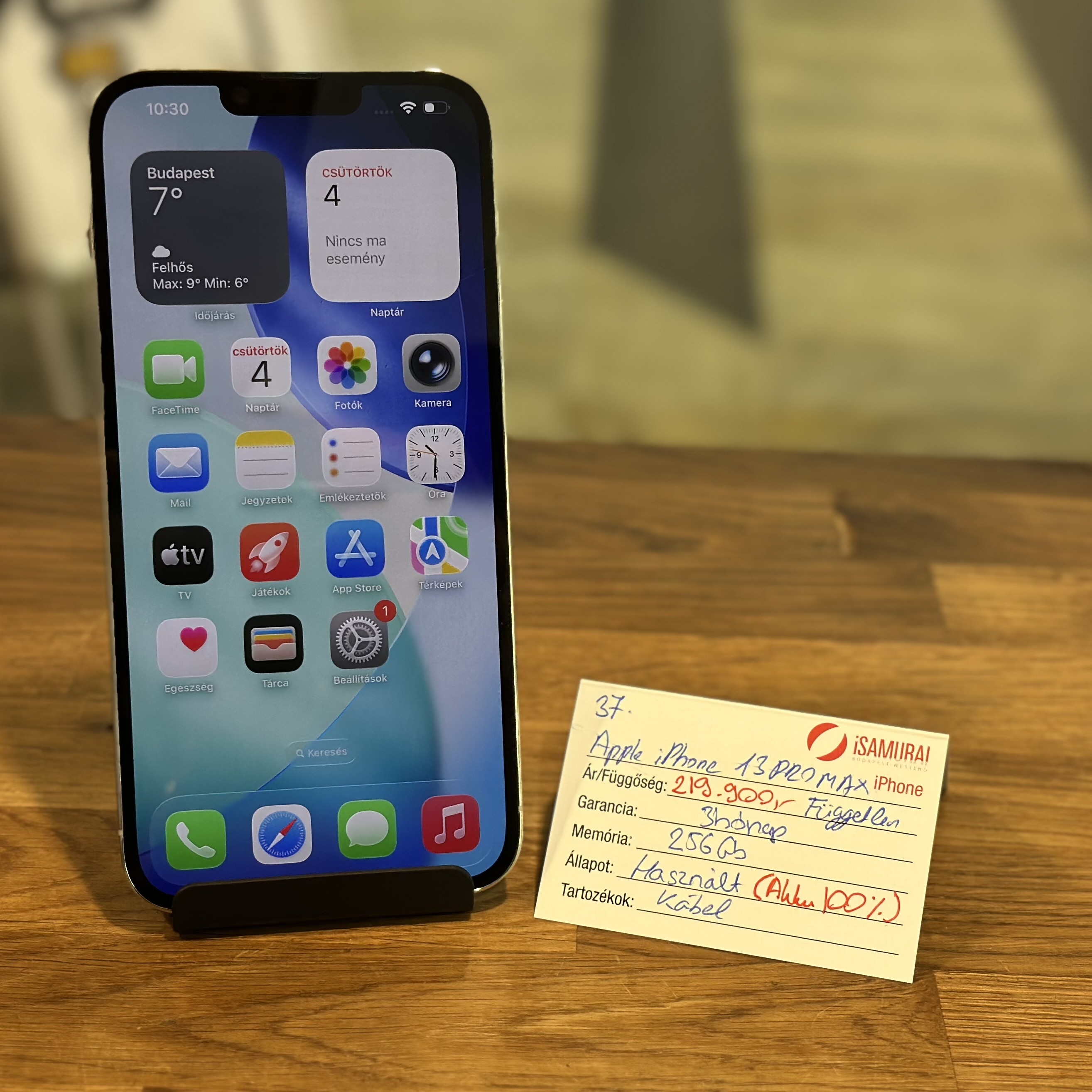 37. Apple iPhone 13 Pro Max - 256 GB - Ezüst - ÚJ AKKU