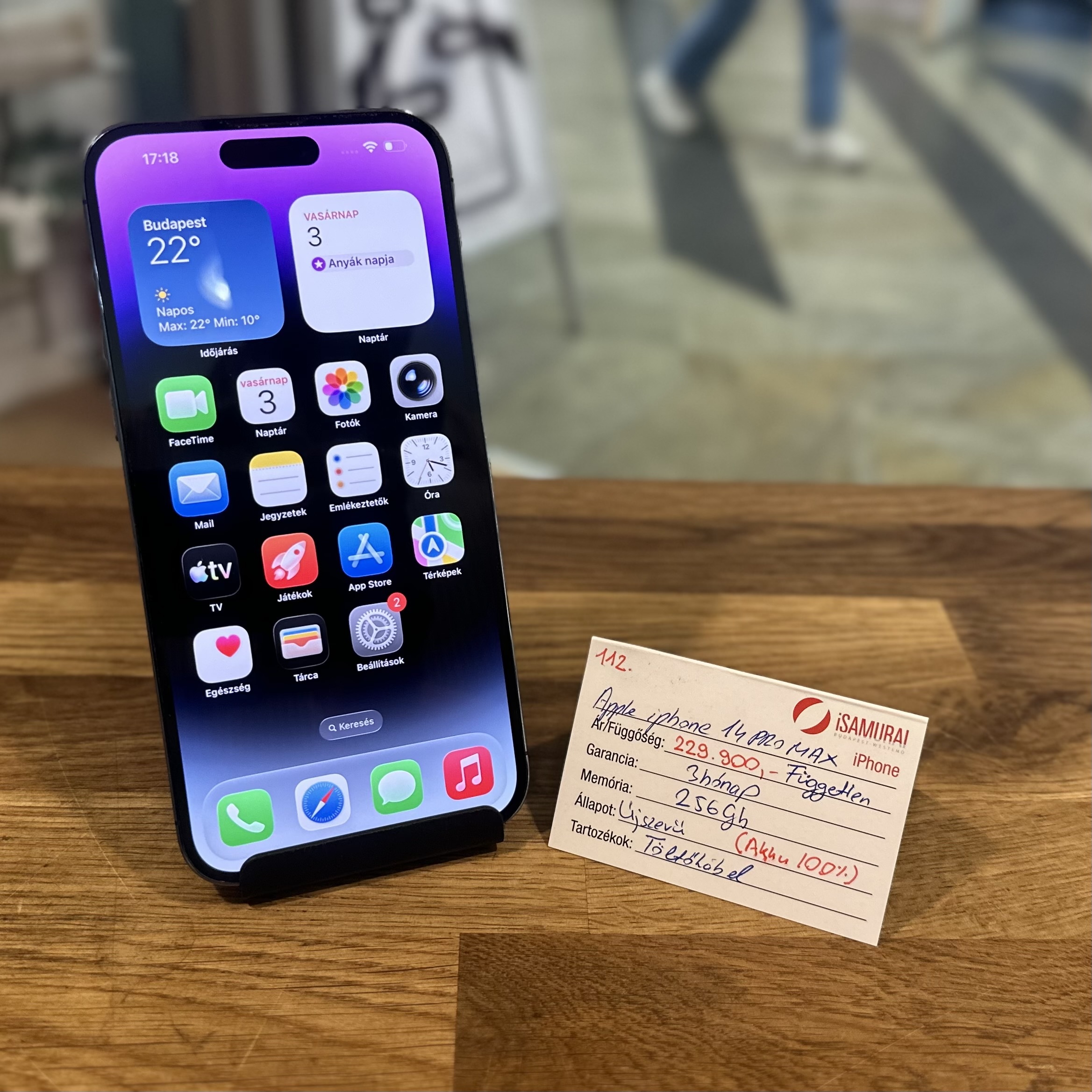 112. Apple iPhone 14 Pro Max - 256 GB - Deep Purple - Új akku