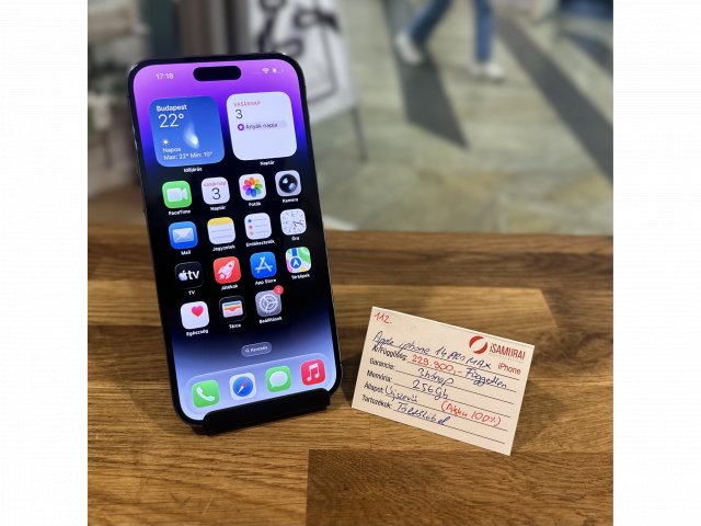 112. Apple iPhone 14 Pro Max - 256 GB - Deep Purple - Új akku