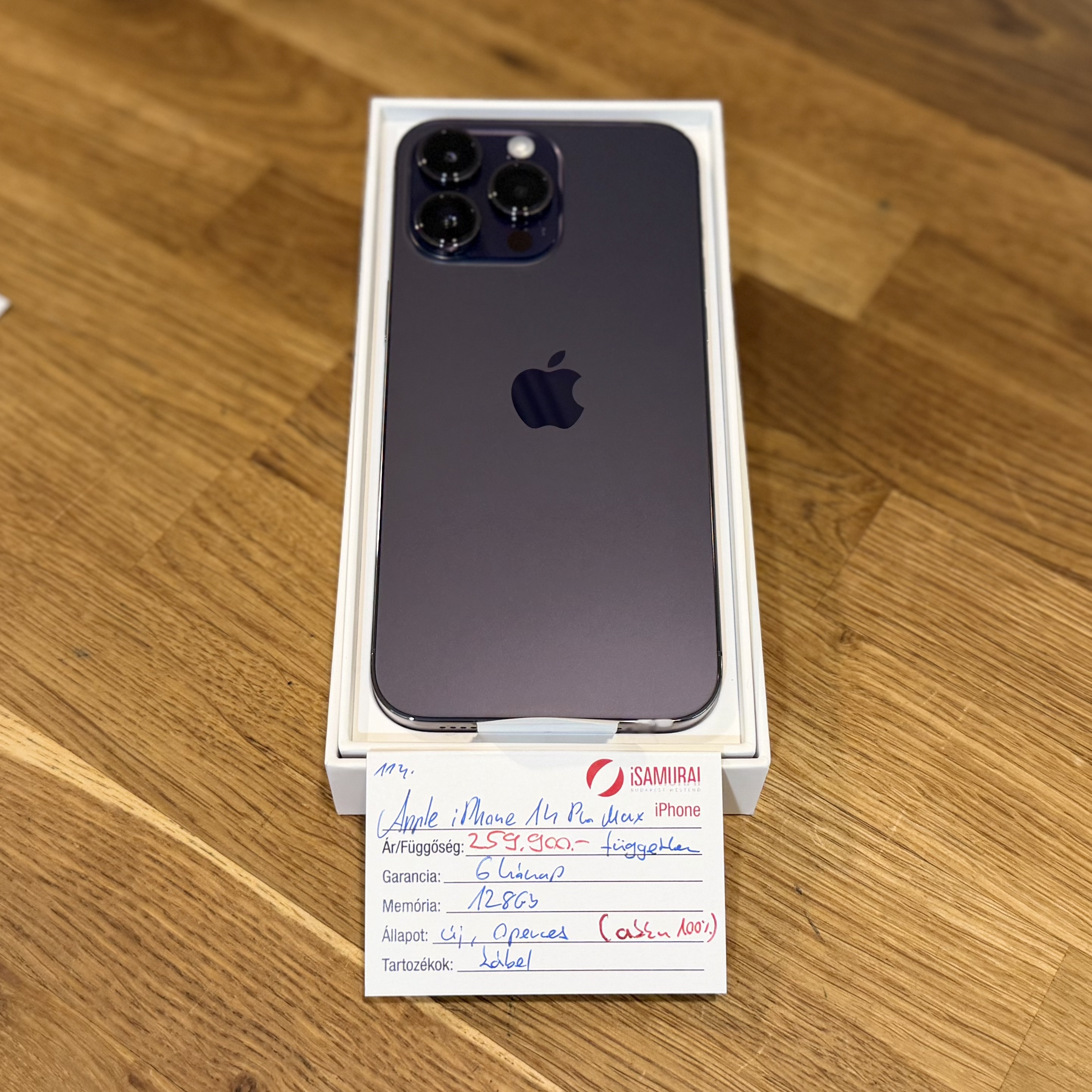 1. Apple iPhone 14 Pro Max - 128GB - Deep Purple - Akku 100% – ÚJ, 0 perces (114.)