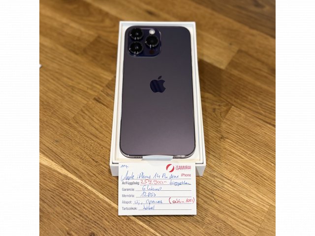 1. Apple iPhone 14 Pro Max - 128GB - Deep Purple - Akku 100% – ÚJ, 0 perces (114.)