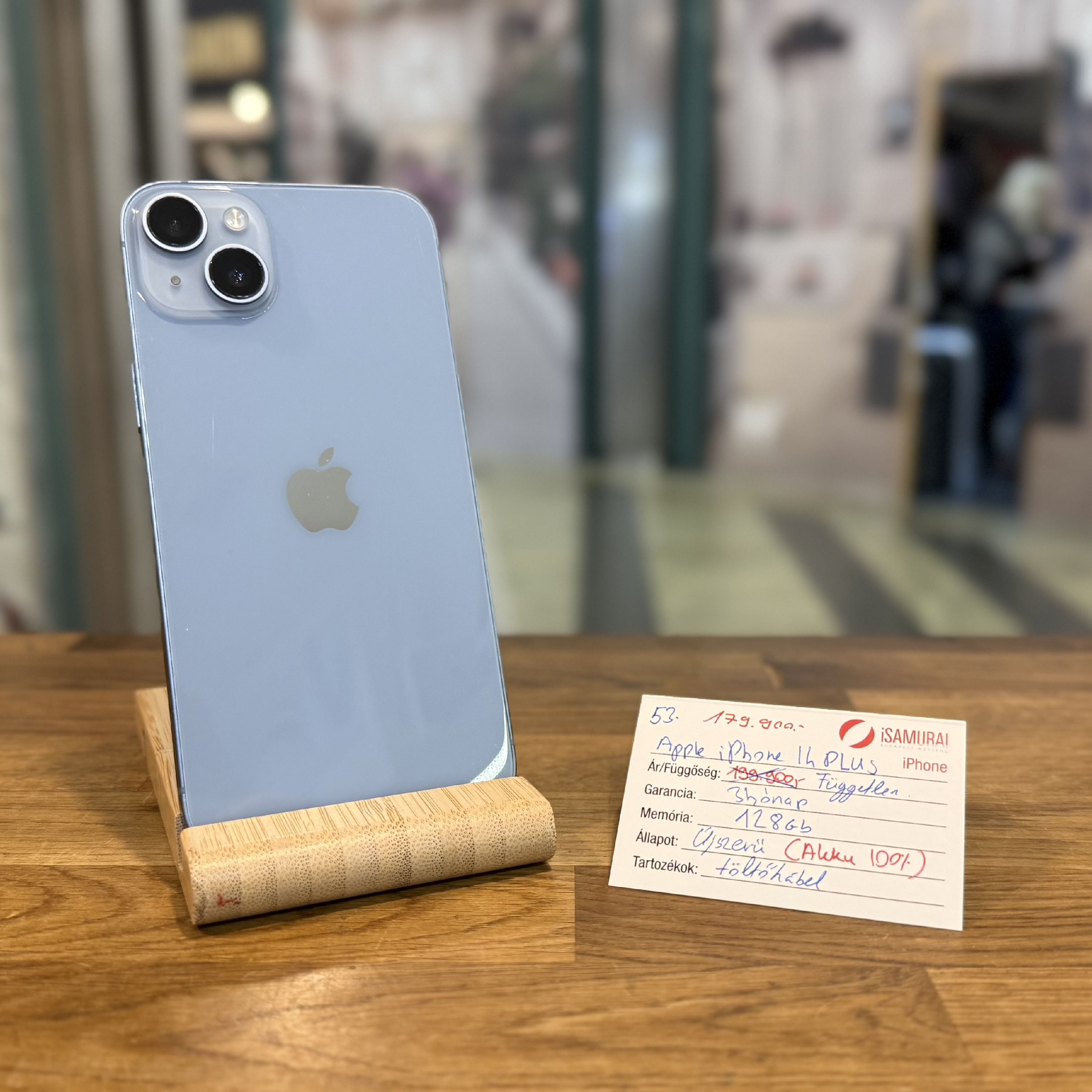 53. Apple iPhone 14 Plus - 128 GB - Kék - Új akku