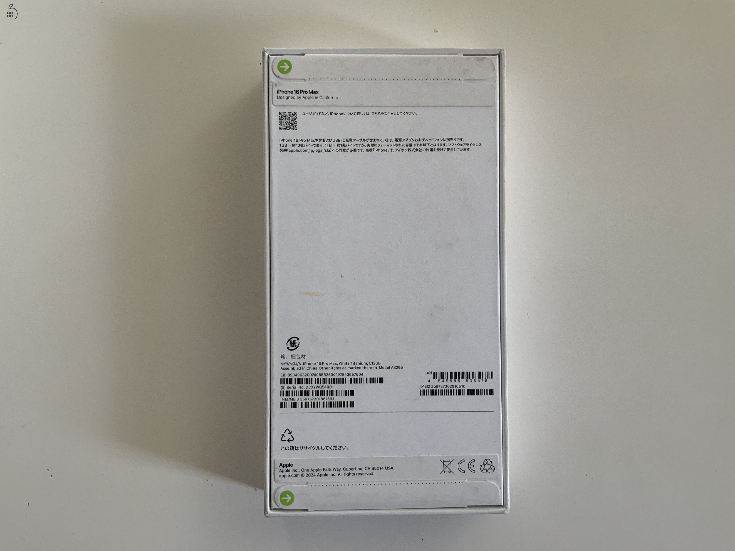 iPhone 16 promax white titanium 512 gb bontatlan új 