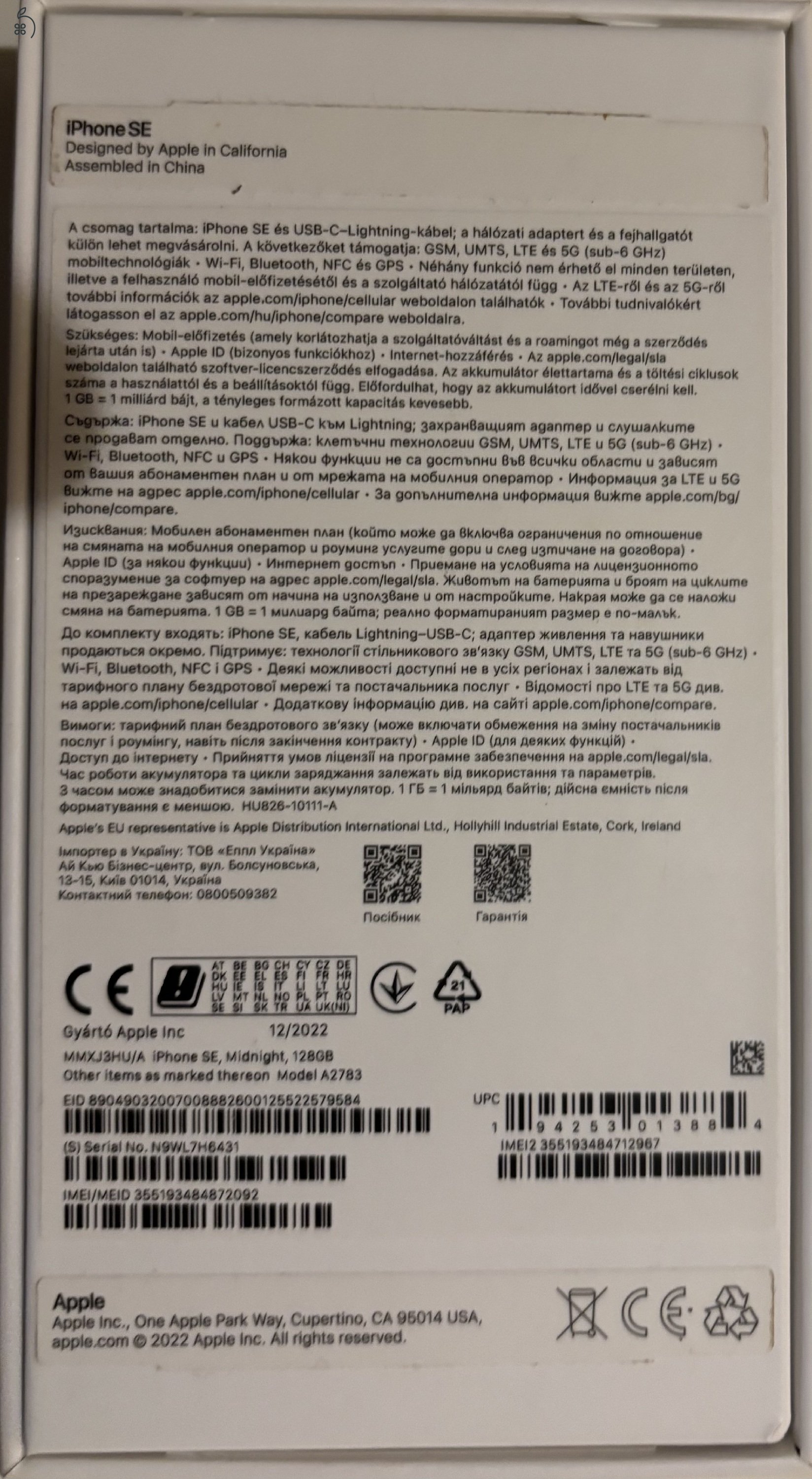 Iphone SE Gen.3 tokkal eladó