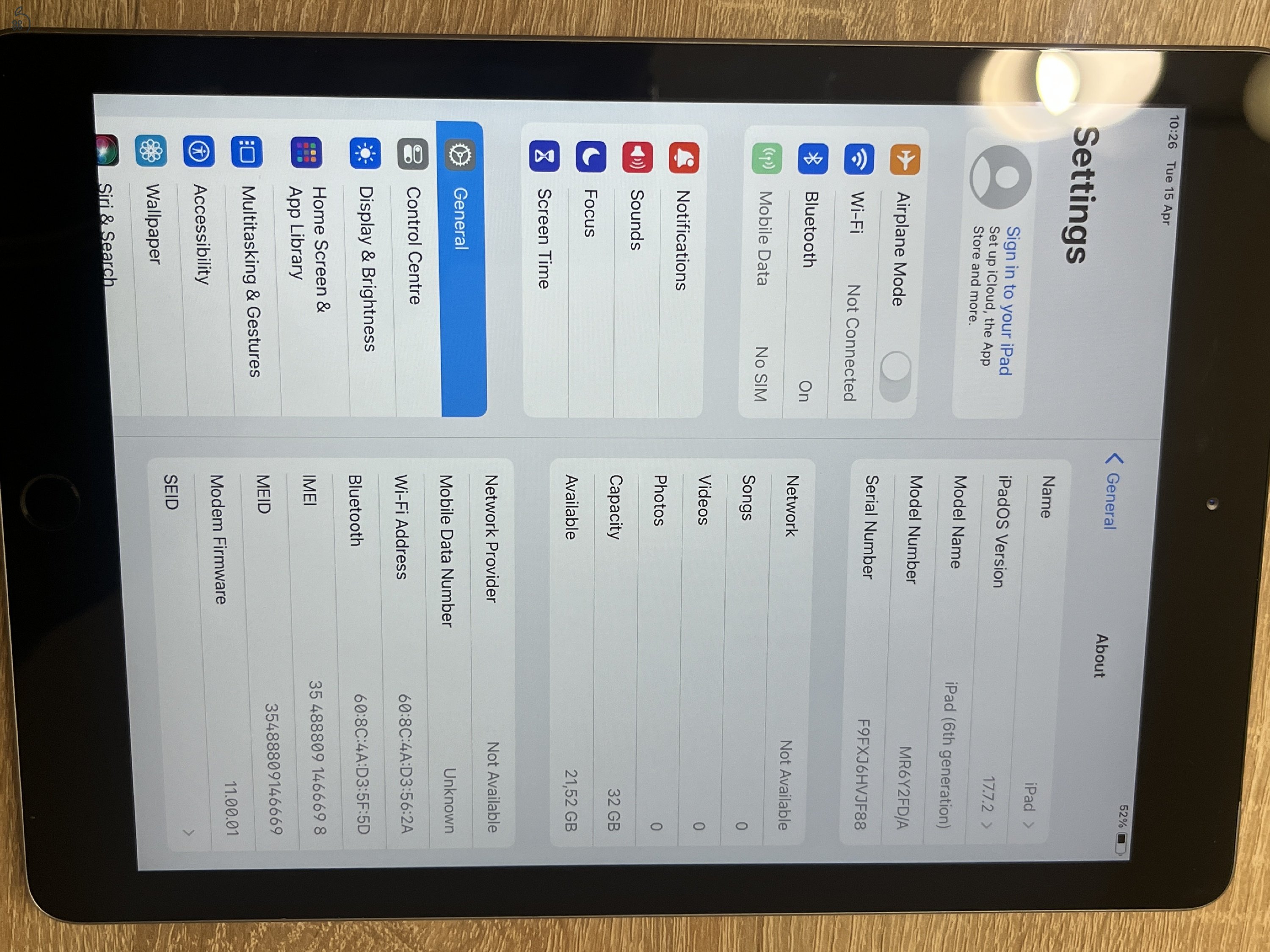 NAGYON SZÉP IPAD 6 32GB WIFI+CELLULAR IPADOK ÜZLETBŐL, GARANCIÁVAL, 27% ÁFÁS számlával 