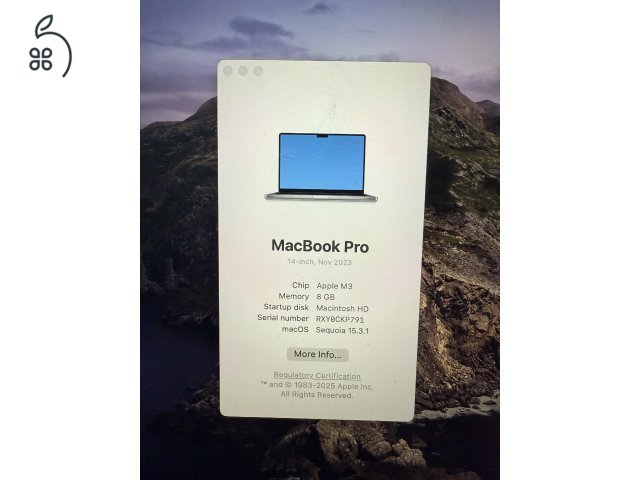 Eladó  MacBook Pro 14(M3 / 8GB / SSD 1TB) egérrel együtt.
