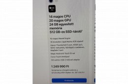 ÚJ kipróbálásra felbontott MacBook Pro 16 M4 Pro 14CPU/20GPU 24GB/512GB SSD Magyar billentyűzet Azonal átvehető