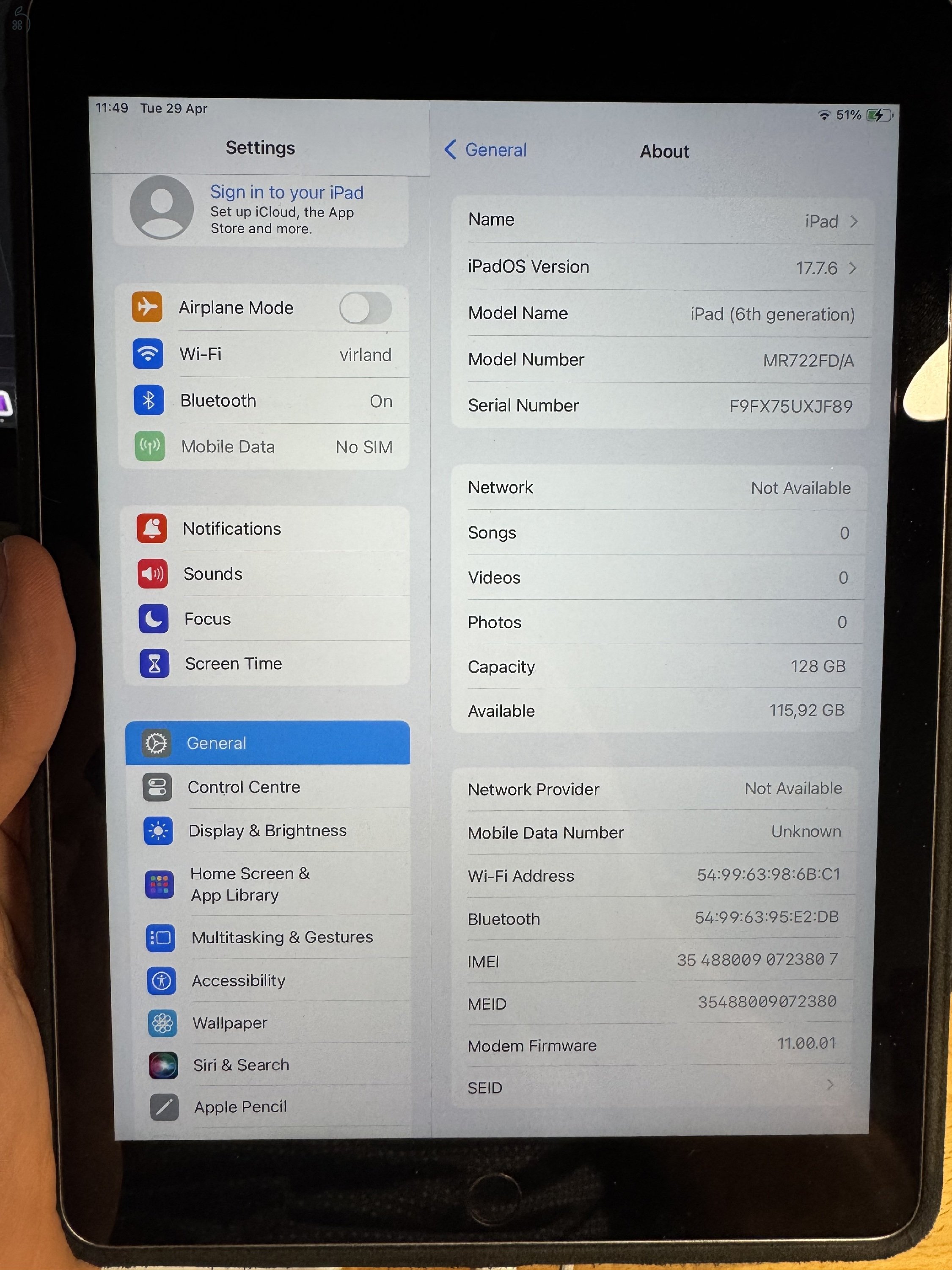 iPad6 128GB Wifi + cellular