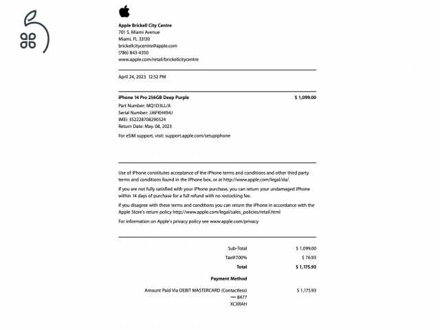 iPhone 14 Pro 256GB Purple USA modell