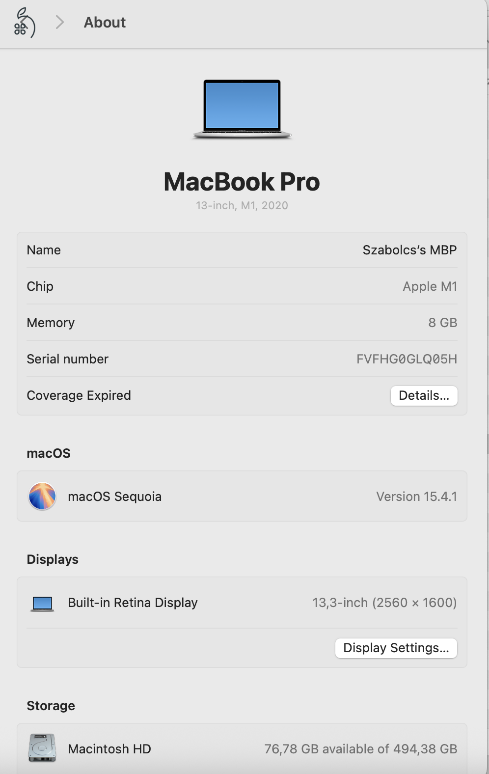 Macbook Pro M1 - 8GB RAM, 512GB SSD, Garanciális