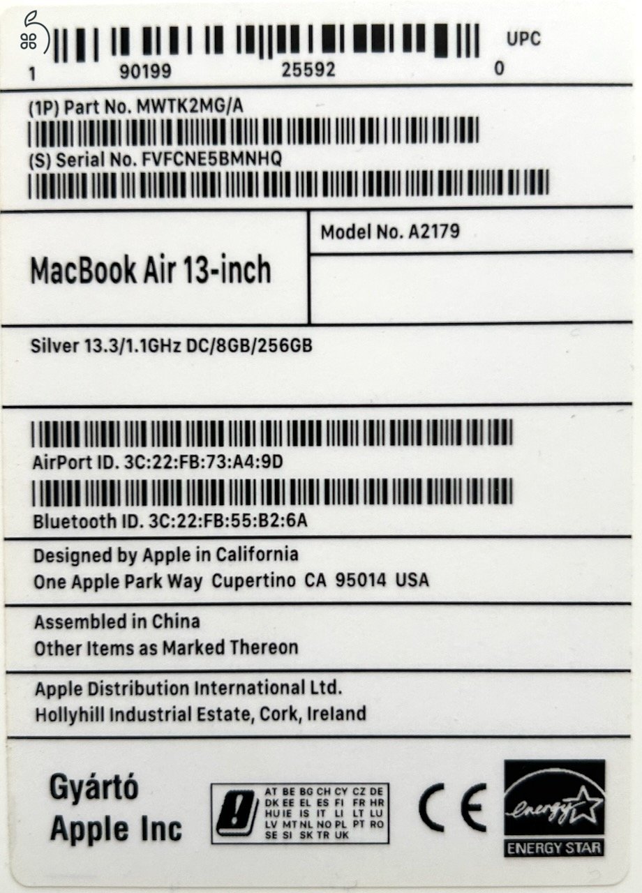 APPLE MacBook Air 2020 13,3