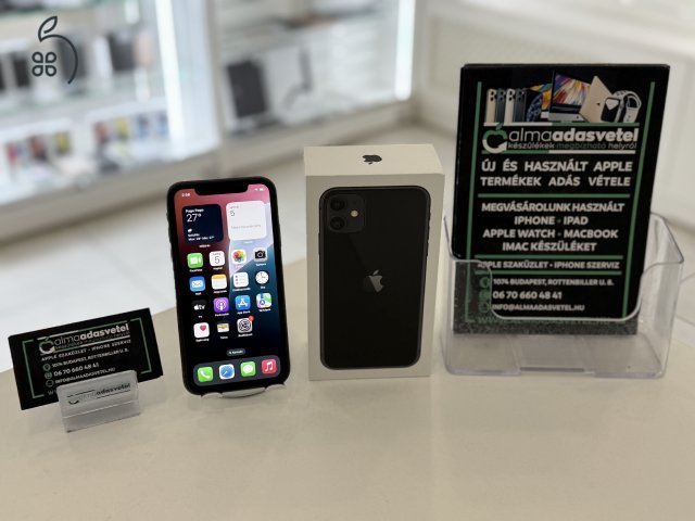 iPhone 11 64GB Fekete Független Újszerű/1-3 hónap gar./p4230