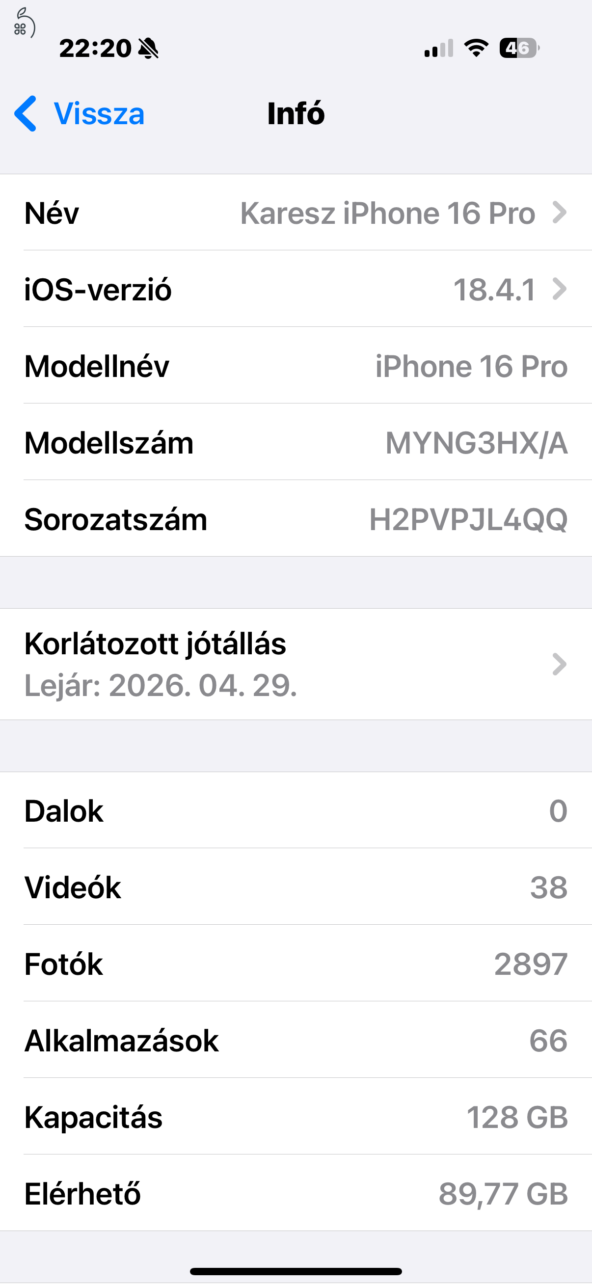 1 hetes iPhone 16 Pro 128Gb natúr titán eladó