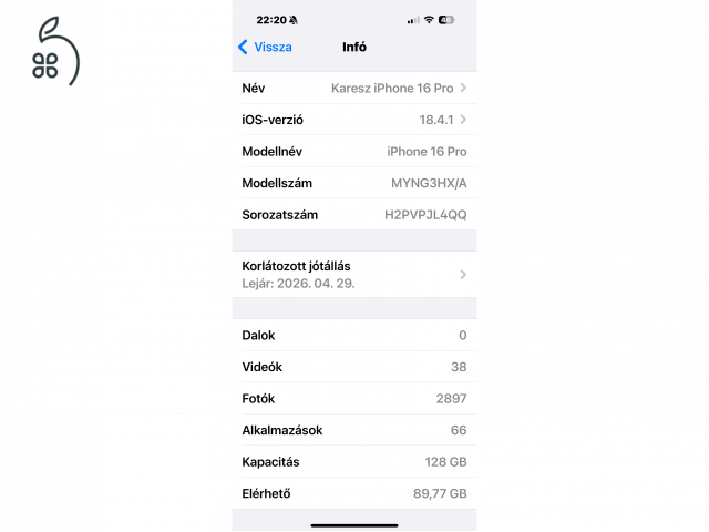 1 hetes iPhone 16 Pro 128Gb natúr titán eladó