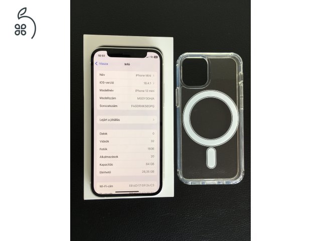 Apple Iphone 12 Mini 64GB (Fehér) - Gyárilag Független - Karcmentes kijelző 